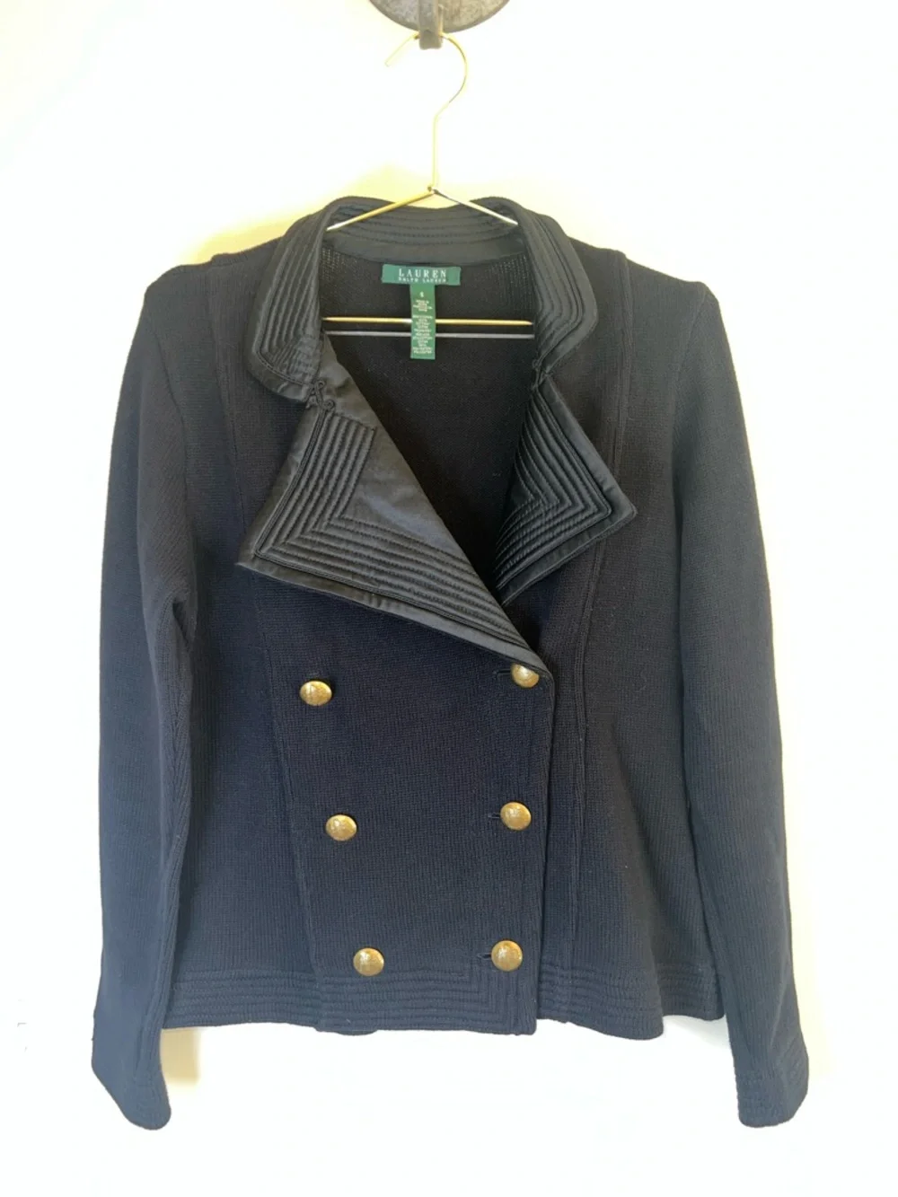 Lauren Ralph Lauren Black Military Knit Jacket Gold Crest Buttons Small - Picture 15 of 15